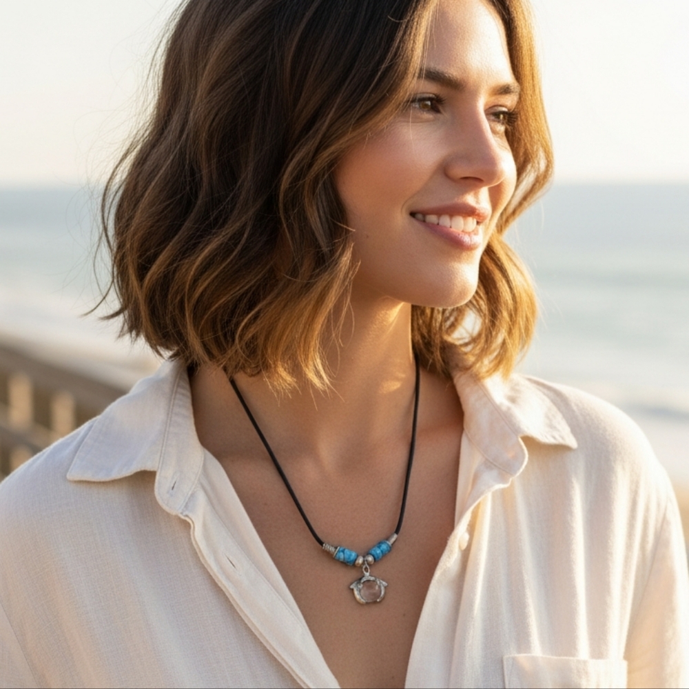 Black Corded turquoise and Silver Necklace